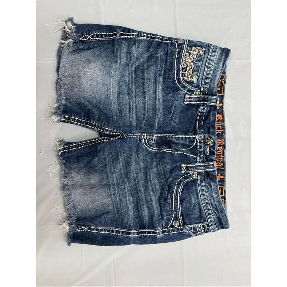 Rock Revival Nancy Easy Bermuda Denim Cut Off Shorts Size 28